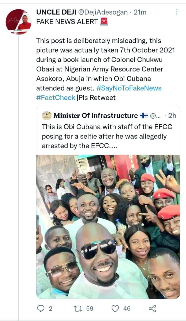 You are currently viewing Obi Cubana didn’t take pictures with our staff – EFCC
