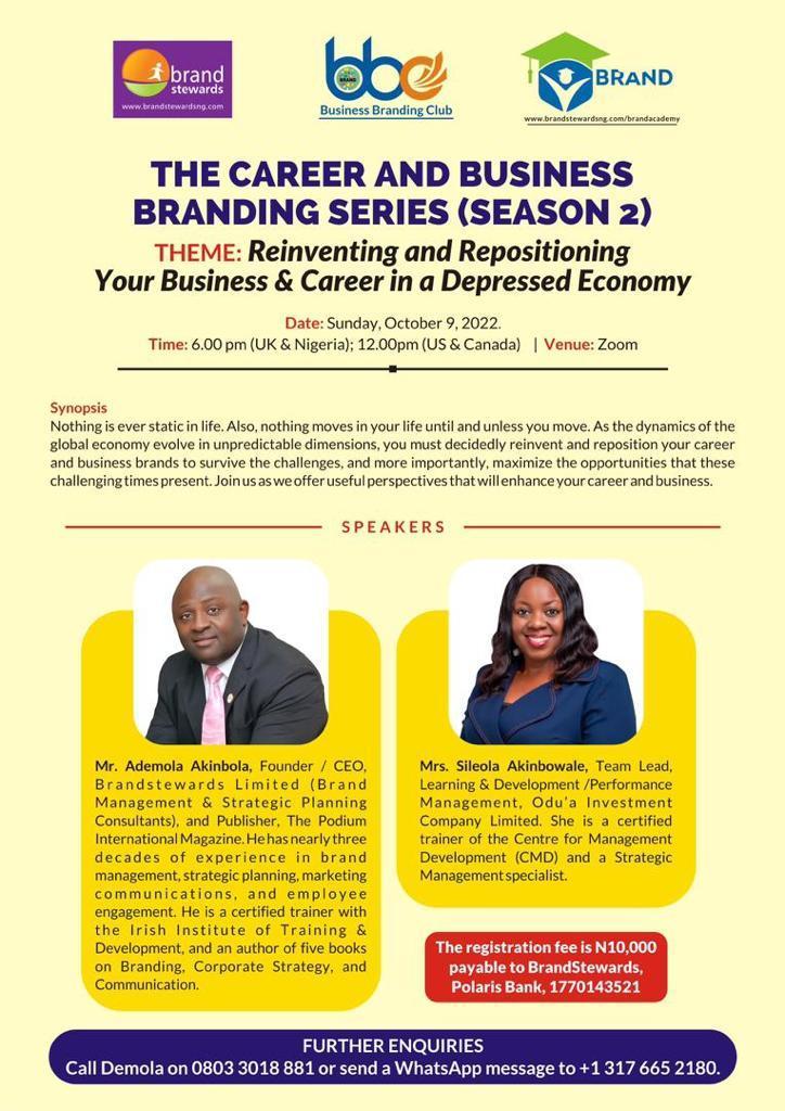 You are currently viewing Brand Stewards to host online seminar on career and business branding on October 9
