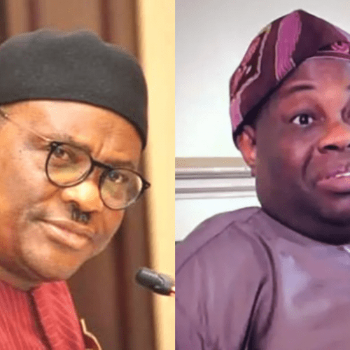 Read more about the article VIDEO: From presidential aspirant to spokesperson, Wike mocks Dele Momodu