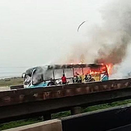 Gridlock As Driver Dies In Lagos Crash, BRT Bus Goes Up In Flames