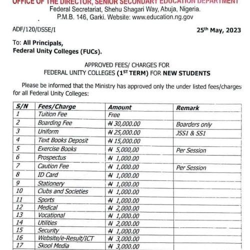 Read more about the article FG increases Unity Colleges’ fees from ₦45,000 to ₦100,000