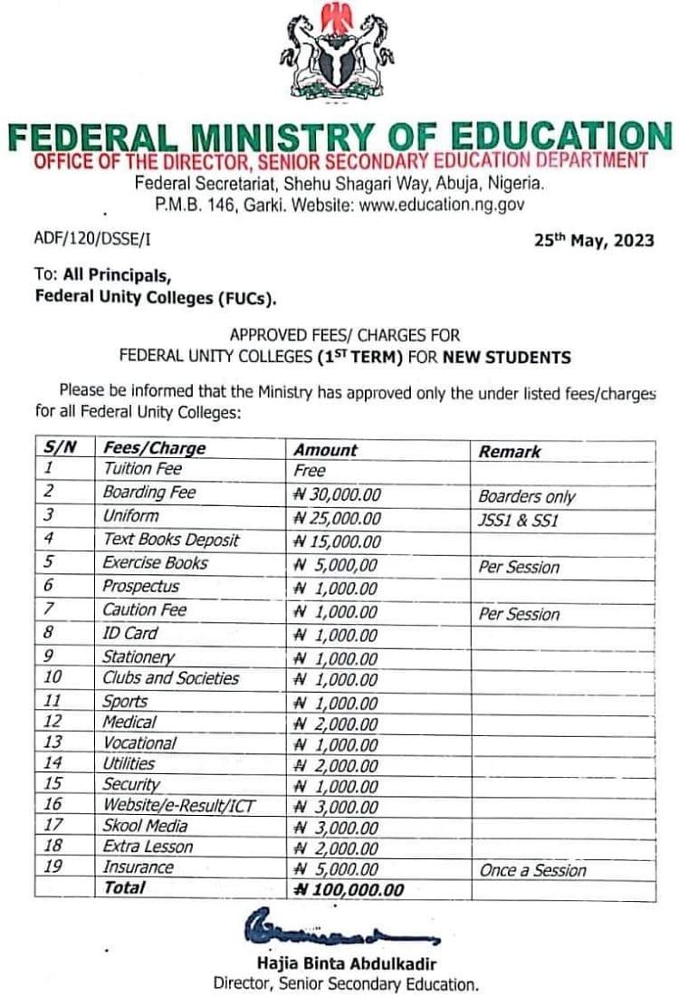 You are currently viewing FG increases Unity Colleges’ fees from ₦45,000 to ₦100,000
