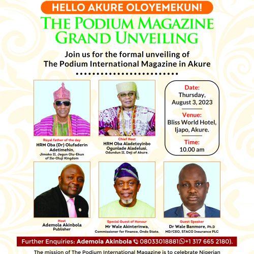 Read more about the article The Podium Magazine to be unveiled in Akure on August 3