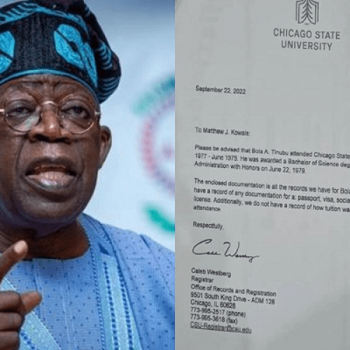 Chicago State University affirms Tinubu, explains discrepancies in certificate