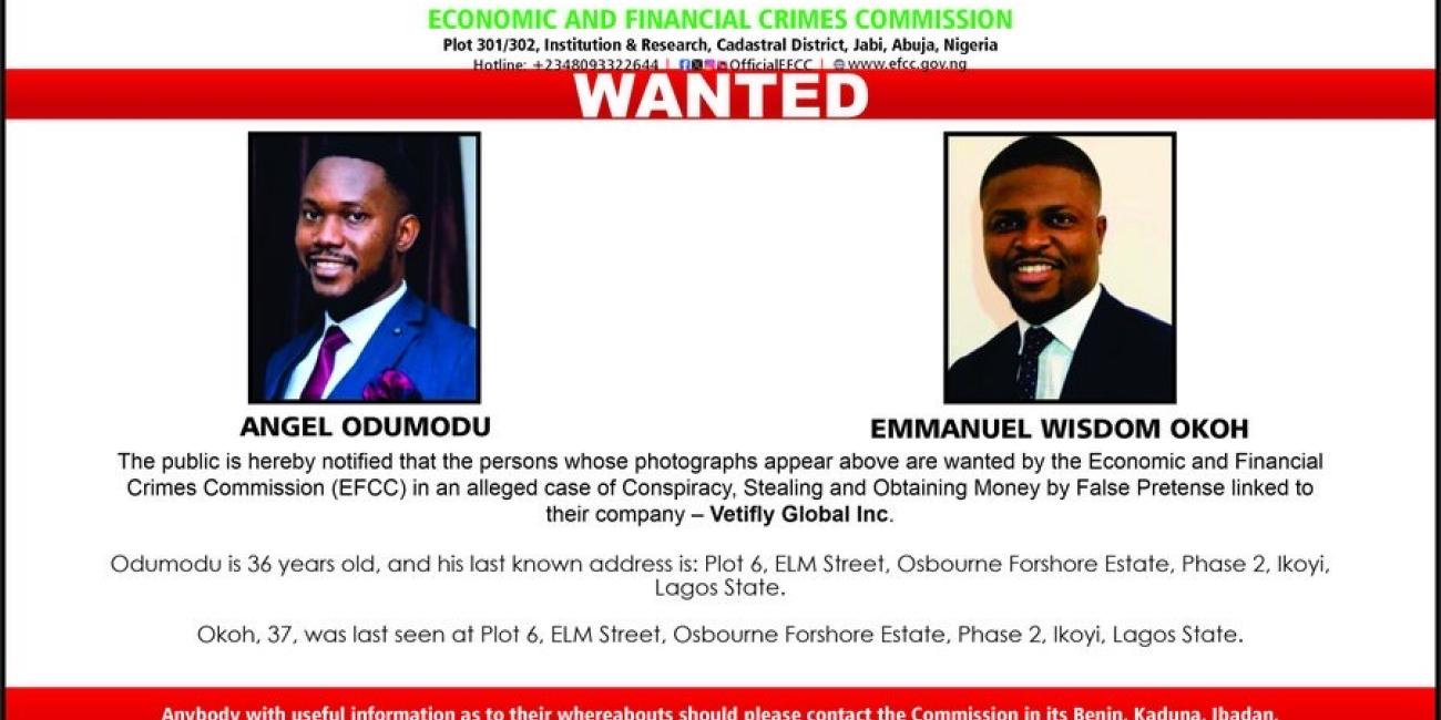 You are currently viewing Helicopter-Booking Company, Vetifly’s CEO Okoh, COO Odumodu Declared Wanted By EFCC