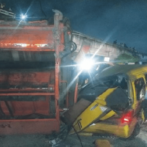 Refuse truck falls off Lagos bridge, kills tricycle rider