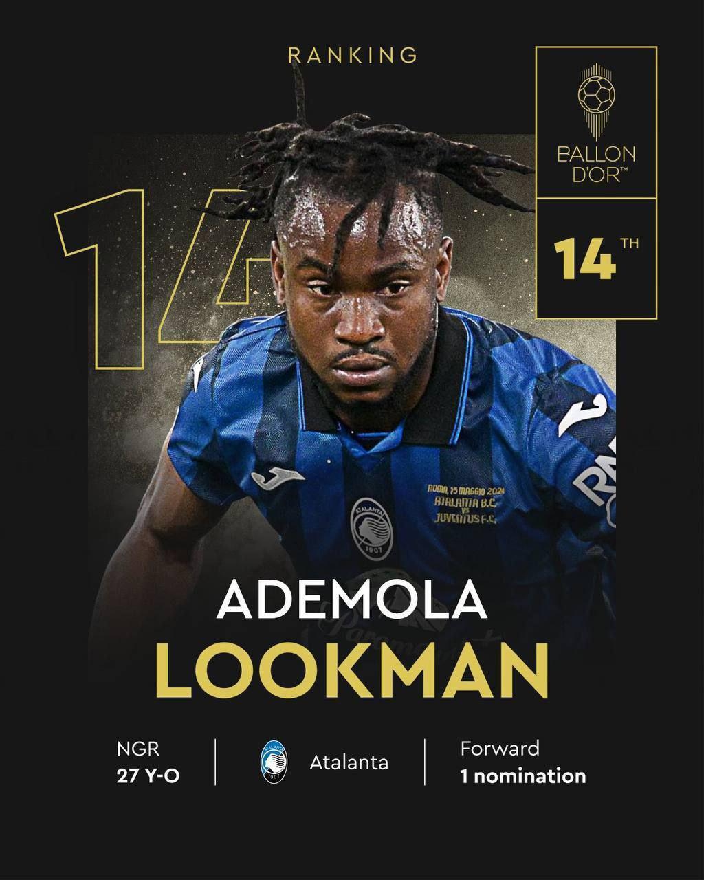 You are currently viewing Ademola Lookman ranks 14th in Ballon d’Or