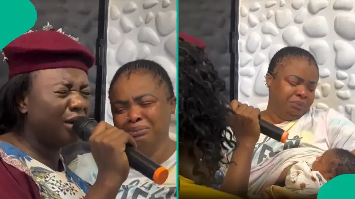 You are currently viewing Dayo Amusa Bursts Into Tears As Yinka Alaseyori Sings to Welcome Her and 1st Child at 41