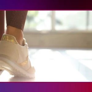 closeup of a woman s sneakers inside