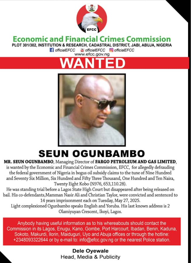 You are currently viewing N976m Subsidy Fraud: EFCC Declares Oil Firm Boss Wanted