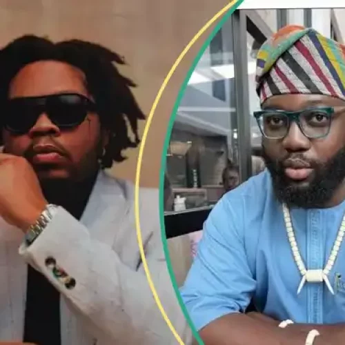 Olamide Slams Opeyemi As He Advises Him on How to Hold Champagne Flute: “E Dey Correct Him Helper”