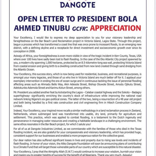 Read more about the article Dangote Writes Tinubu