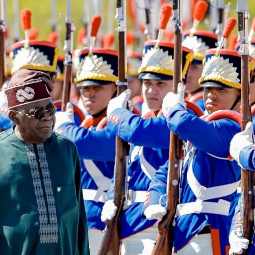 Read more about the article Brazil Welcomes Tinubu With Full Military Honours In Brasília
