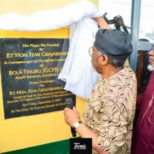 Gbajabiamila Hails Military, Unveils 1,200-Seater Auditorium at Lagos Army Barracks