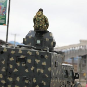An army tank spotted in Ojota on Day 1 of hunger protest