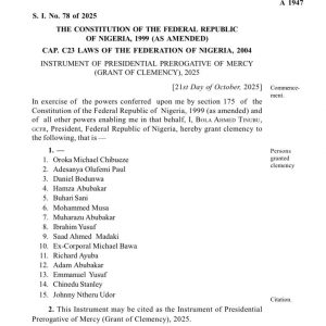 President Tinubu Signs Instrument of Clemency and Pardons, Moves Secretariat of Prerogative of Mercy Committee to Justice Ministry 2 WhatsApp Image 2025 10 29 at 14.50.12 81a5e24e