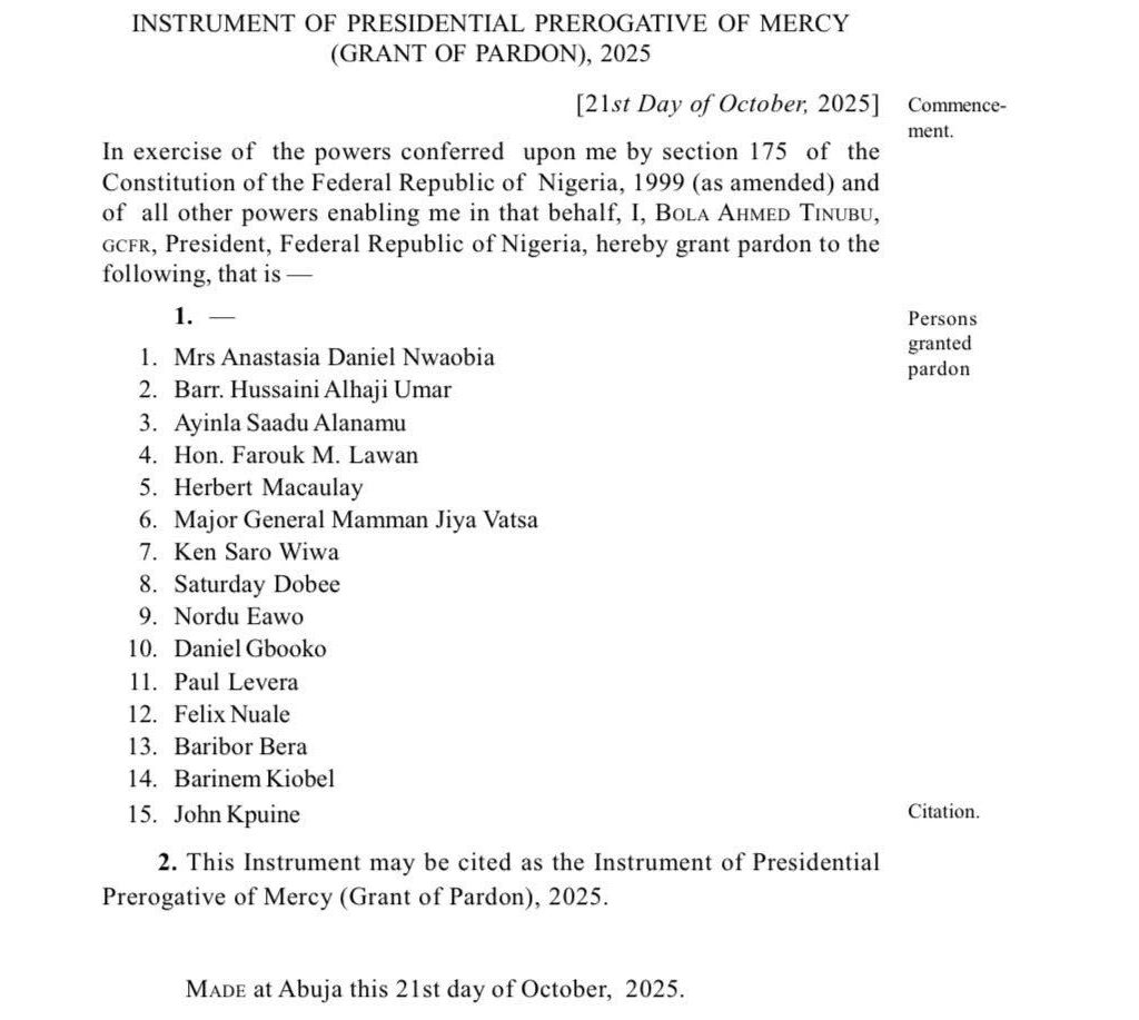 President Tinubu Signs Instrument of Clemency and Pardons, Moves Secretariat of Prerogative of Mercy Committee to Justice Ministry 4 WhatsApp Image 2025 10 29 at 14.50.13 78ce5bcd