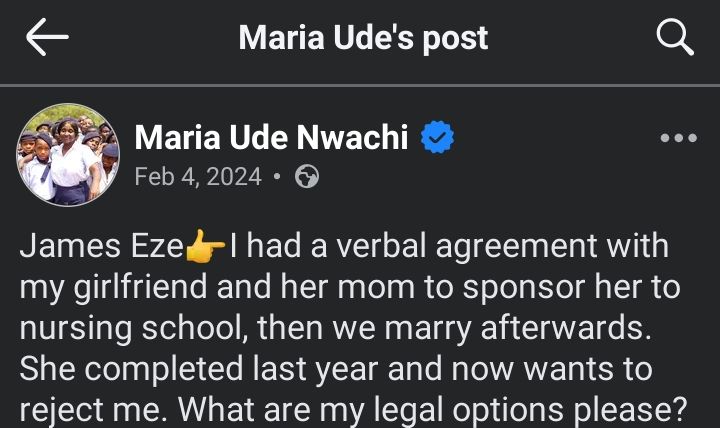 Man Seeks Legal Help as Girlfriend He Sponsored Through Nursing School Refuses to Marry Him 2 Screenshot 20251206 0737112