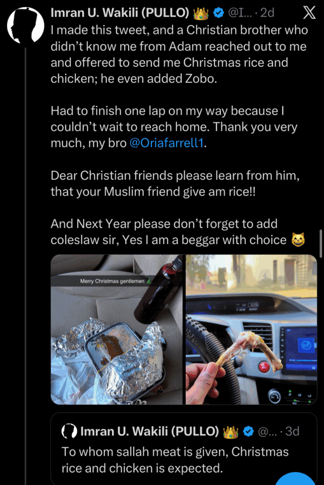 Muslim Man Reacts as Unknown ‘Christian Brother’ Sends Him Christmas Rice and Chicken 2 image 10