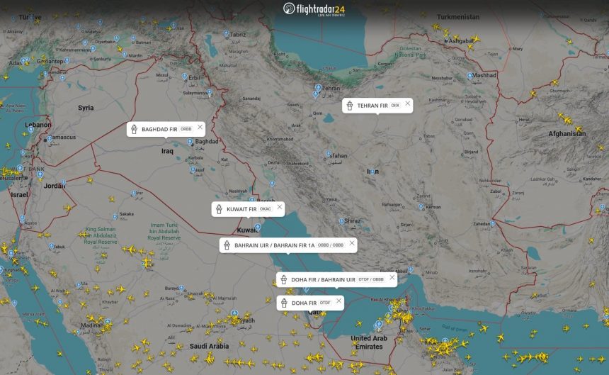 Countries white marking in UAE that have closed airspace